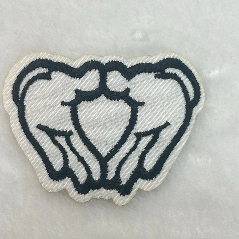 Heart‎ Hands Patch Unisex Small White Black Embroidered Iron On